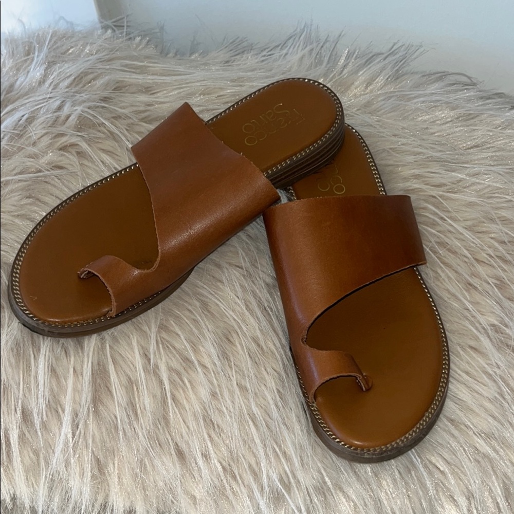 Brown Leather Slide Sandals